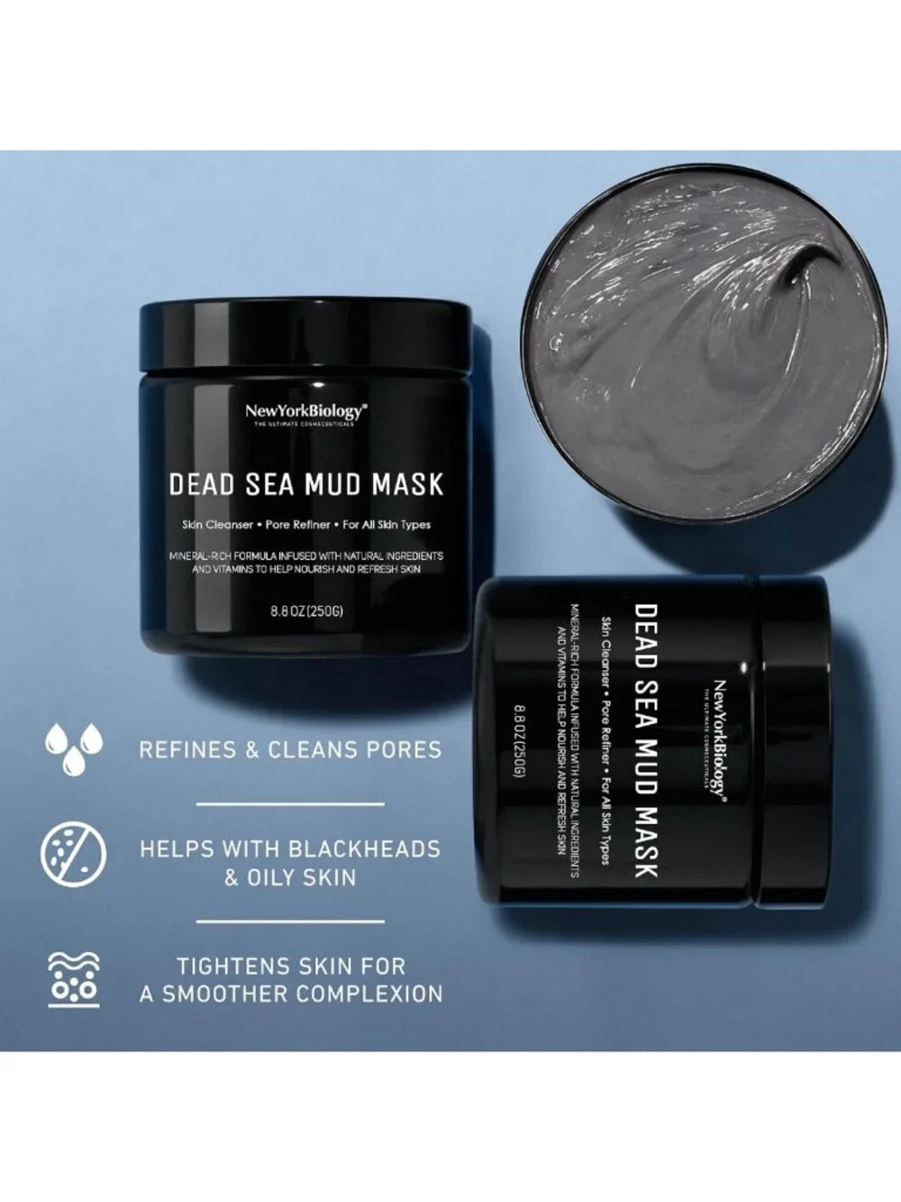 Revitalizing Dead Sea Mud Mask - Spa Quality Pore Refiner for Oily Skin, 8.8 oz